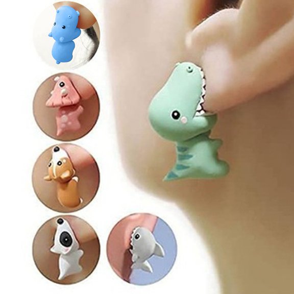 SmartBy 3D Animal Shape Women Earrings Bite Posture Alloy Cartoon Adorable Stud Earrings Jewelry Accessory
