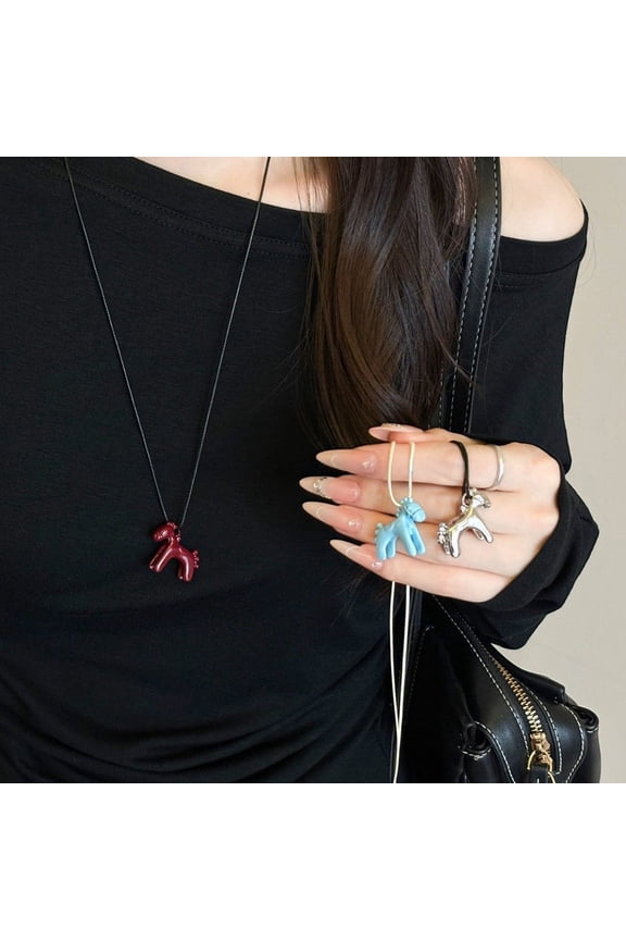 3D Horse Pendant Necklace Enamel Mini Horse Charm Necklace Cute Horse Long Necklace Gift for Men Women Horse Lovers