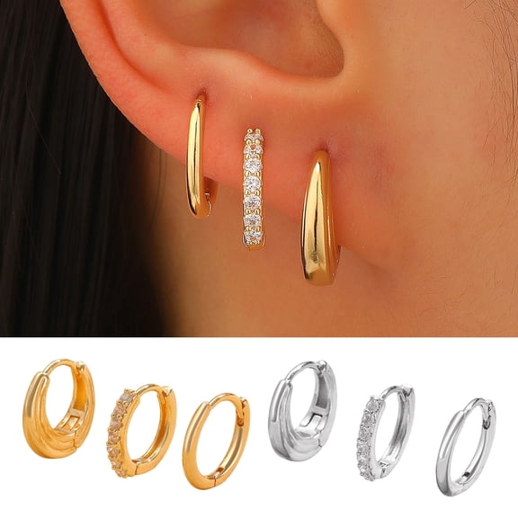 SmartBy 3Pcs Round Hoop Earrings Classic Fashion Earrings with Spring-Lock Closure Versatile Stackable Jewelry for Women
