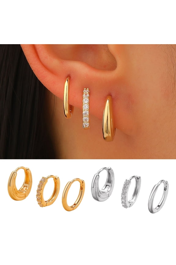 3Pcs Round Hoop Earrings Classic Fashion Earrings with Spring-Lock Closure Versatile Stackable Jewelry for Women