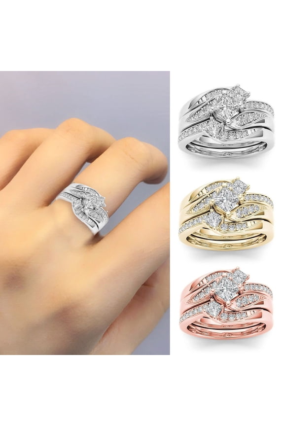 3Pcs/Set Finger Bands Shining Geometric Electroplating Western Style Hypoallergenic Decorate Jewelry Artificial Diamond Zircon Party Rings for Party