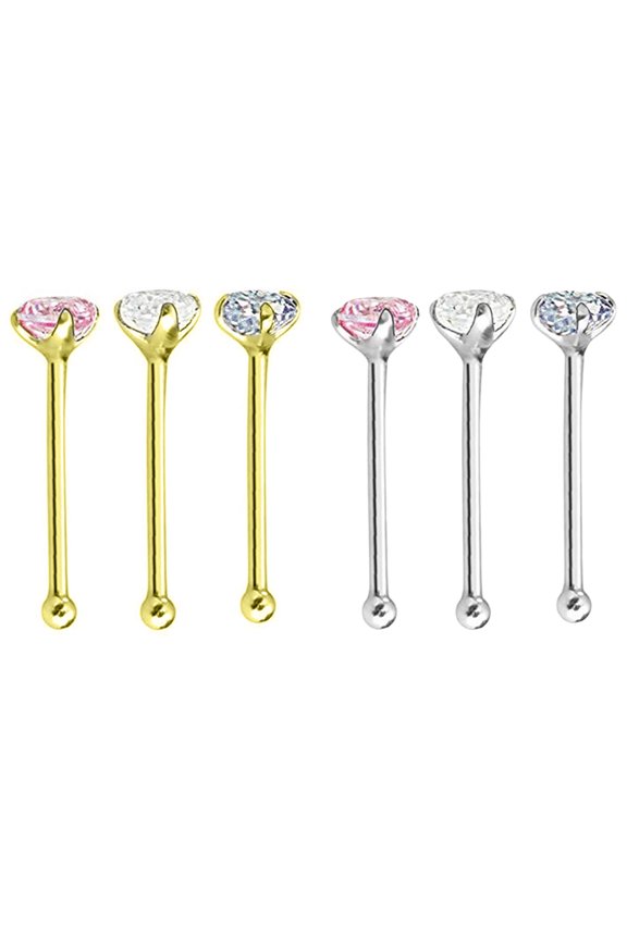 3Pcs/Set Women Cubic Zirconia Stainless Steel Nose Studs Body Piercing Jewelry