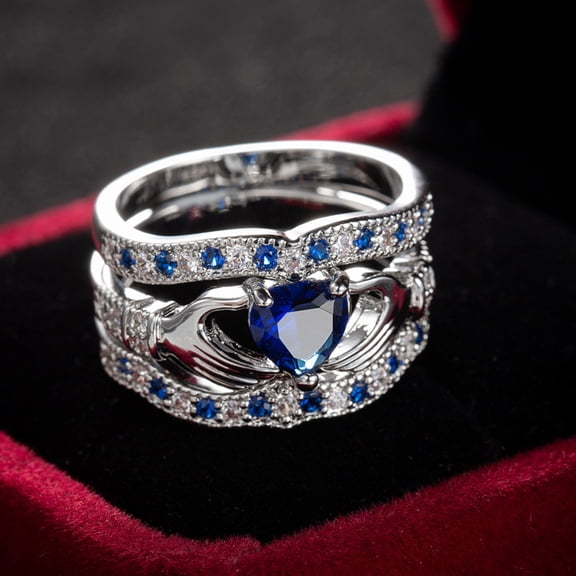 SmartBy 3Pcs/Set Women Heart Faux Sapphire Inlaid Stacking Ring Wedding Jewelry Gift