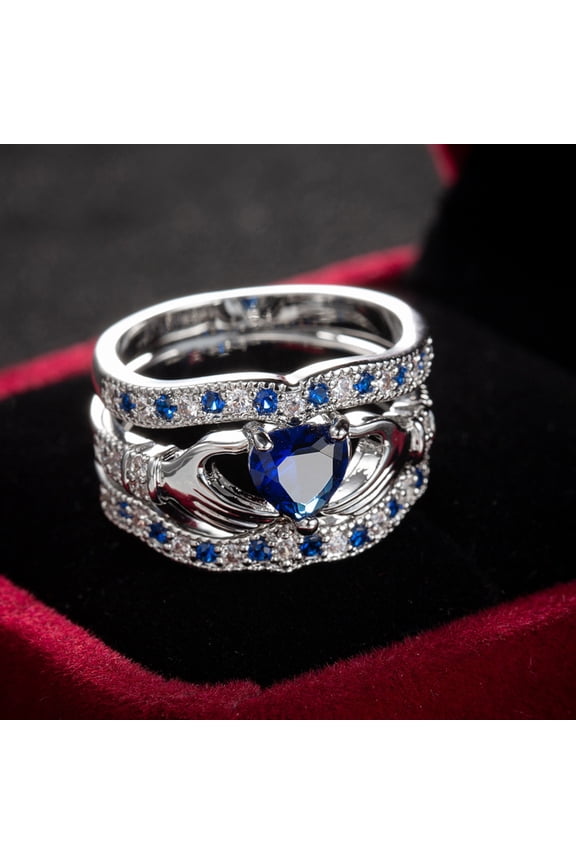 3Pcs/Set Women Heart Faux Sapphire Inlaid Stacking Ring Wedding Jewelry Gift