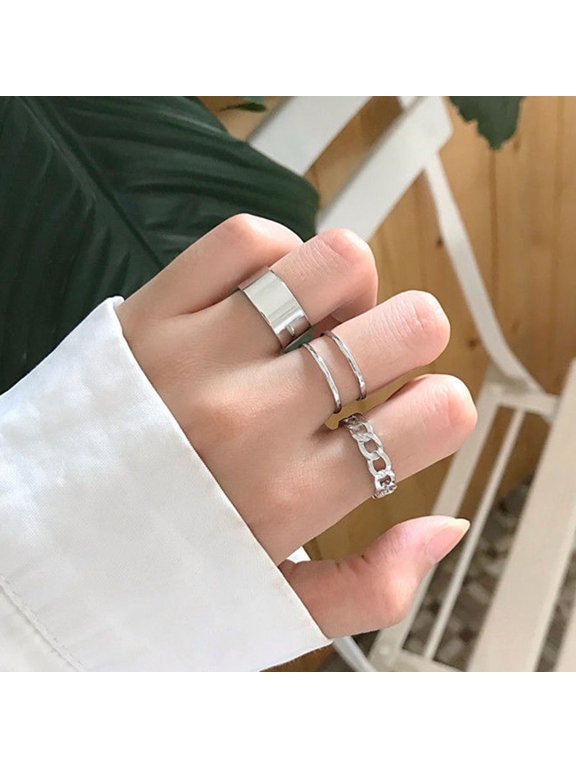 3Pcs Women Rings Geometric Opening Adjustable Jewelry Korean Style Smooth Surface Finger Rings Birthday Gifts