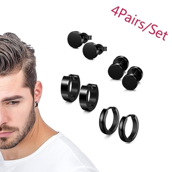 SmartBy 4 Pairs Earrings Set Safe Popular Stainless Steel Stainless Steel Dumbbell Ear Stud for Men