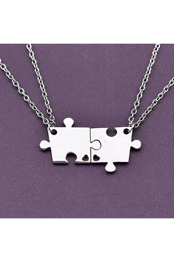4Pcs Interlocking Jigsaw Puzzle Pendant Chain Necklace Family Best Friends Gift