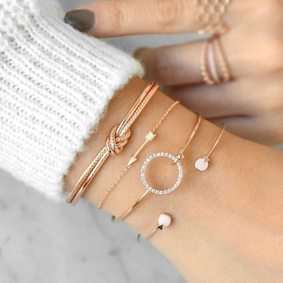 SmartBy 4Pcs/Set Fashion Knotted Circle Arrow Rhinestone Opening Bangles Women Bracelets for Party