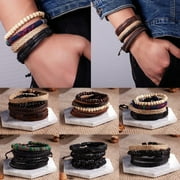 SmartBy 4Pcs/Set Vintage Men Mixed Style Braided Faux Leather Beaded Bracelet Bangle