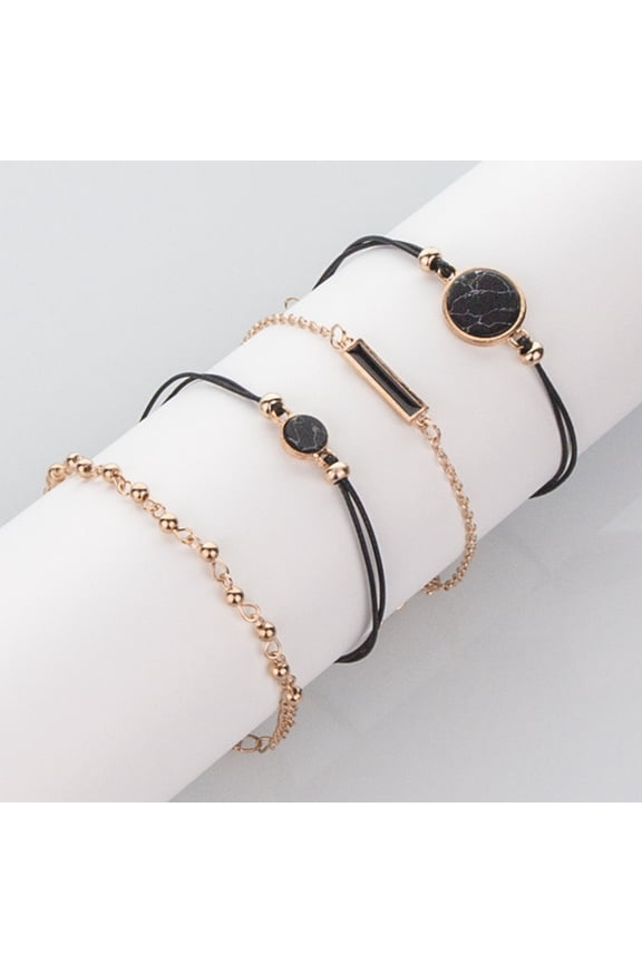 4Pcs/Set Women Bohemian Round Bar Stone Charm Bracelet Rope Chain Bangle Jewelry