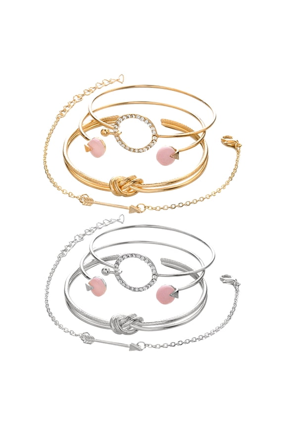 4Pcs/Set Women Knot Arrow Rhinestone Inlaid Circle Charm Bracelet Bangle Jewelry