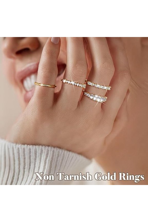 4Pcs Stackable Women Rings Cubic Zirconia Wedding Bands Non Tarnish Dainty Promise Rings for Statement Engagement