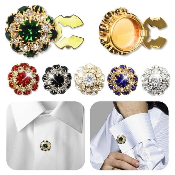 SmartBy 5/10 Pcs Rhinestone Button Covers Flower Sleeve Button Covers No Sew Instant Button Clip Button Embellishments for Dress Suit Tux Shirt Tuxedo DIY Accessories