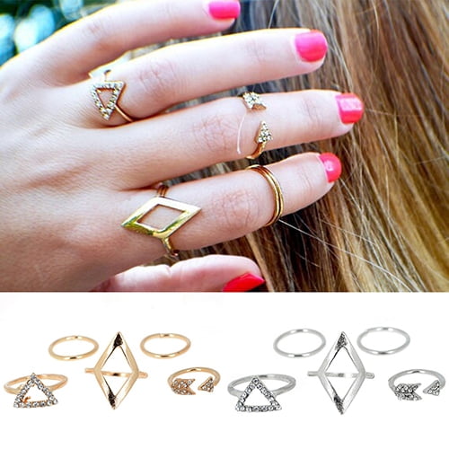 SmartBy 5 Pcs/Set Rhinestone Above Knuckle Midi Ring Finger Stacking ...