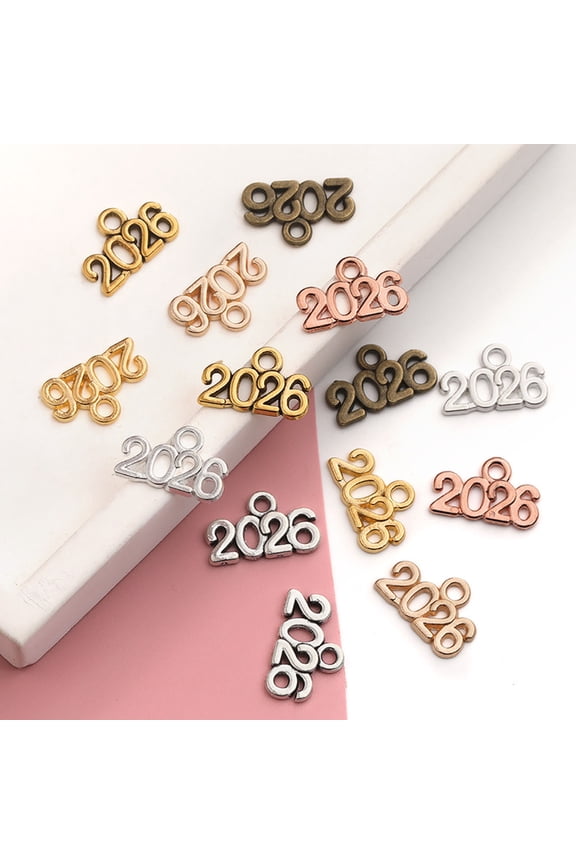 50Pcs 2026 Alloy Charm Vintage Number Decoration Charm Accessories DIY Keychain Jewelry Earring Bracelet Necklace Pendant