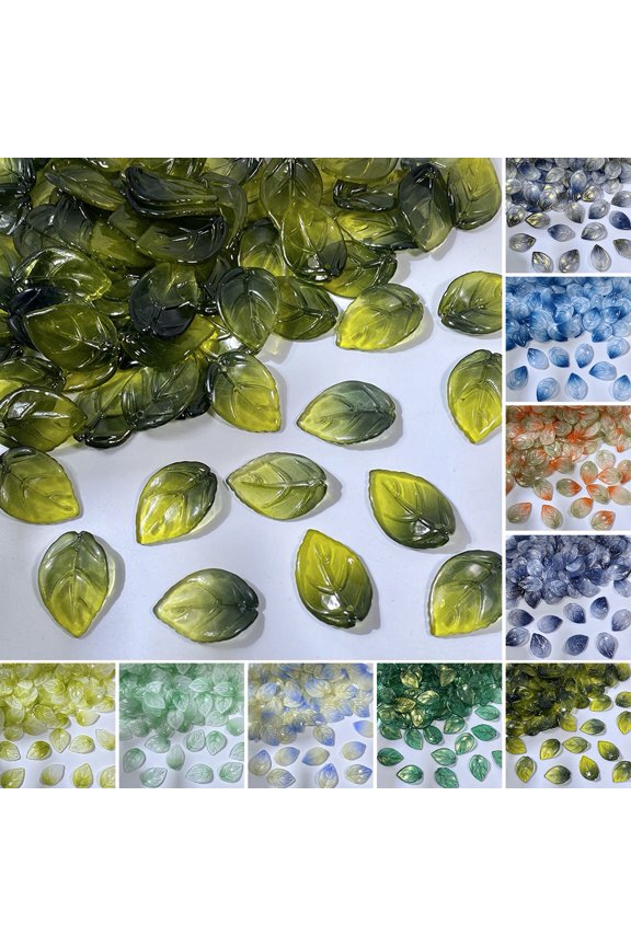 50Pcs Glass Camellia Tea Pendant 26 x 18mm Leaf Size DIY Jewelry Making Beads Set for Necklaces Bracelets Earrings