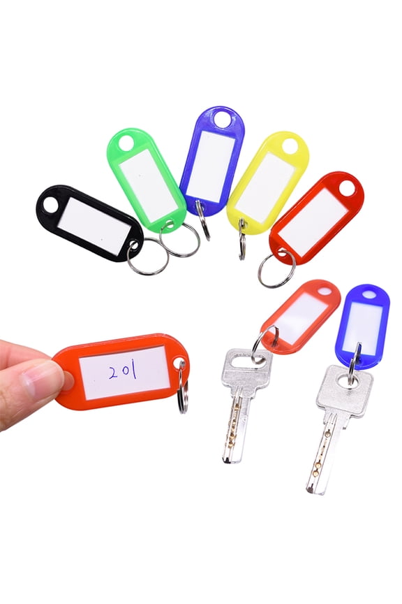 50Pcs Keyring Tags Plastic Key Fobs ID Tags with Split Keyring Paper Insert Key Tags Writing Paper Keychain Organizer
