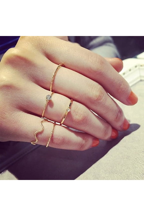 5Pcs/Set Band Ring Wave Stack Above Knuckle Midi Rings Lady Jewelry Charm