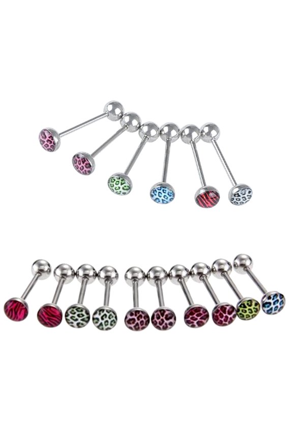 6/10Pcs/Set Women Leopard Print Bar Tongue Lip Navel Ring Body Piercing Jewelry