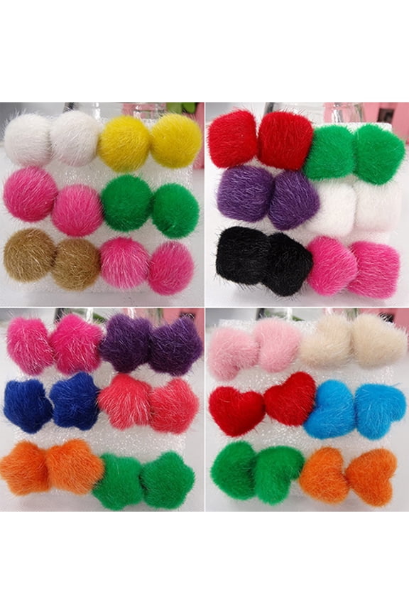 6 Pairs/Set Lovely Warm Furry Square Round Star Heart Plastic Stick Earrings