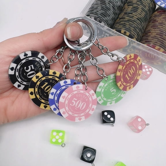 SmartBy 6 Pcs Poker Keychain Bag Decoration Pendant Polished Metal Ring Lightweight Acrylic Key Ring Charm Poker Lover Accessory