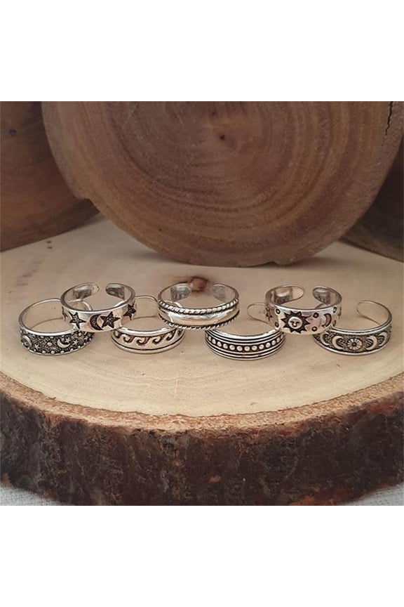 7Pcs Toe Rings Moon Star Opening Jewelry Bohemian Electroplating Toe Rings for Beach