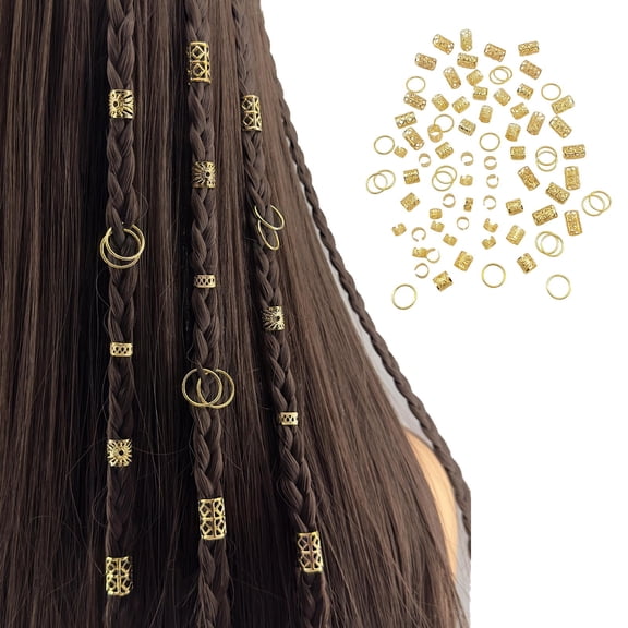 SmartBy 80Pcs Dreadlock Hair Accessories, Open Design Easy to Wear Braided Hair Beads Rings, Hollow Carved Alloy Hair Jewelry for Festivals Parties Styling
