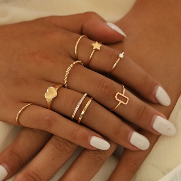 SmartBy 8Pcs Finger Rings Five-pointed Star Rhinestones Jewelry Electroplating Geometric Ring Birthday Gifts