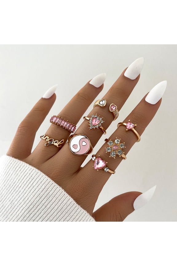 8Pcs Knuckle Rings Tai Chi Punk Women Exquisite Sparkling Rings Fashion Jewelry