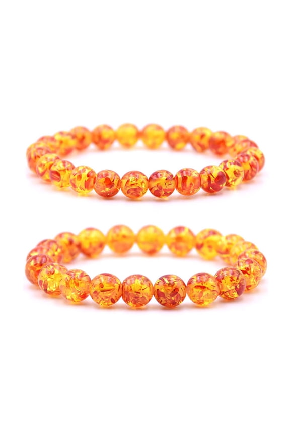 8mm/10mm Artificial Amber Stone Round Beaded Bracelet Men Women Stretch Bangle