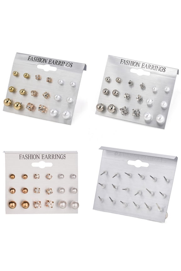 9 Pairs Fashion Rhinestone Faux Pearl Earrings Women Ear Stud Set Jewelry Gift