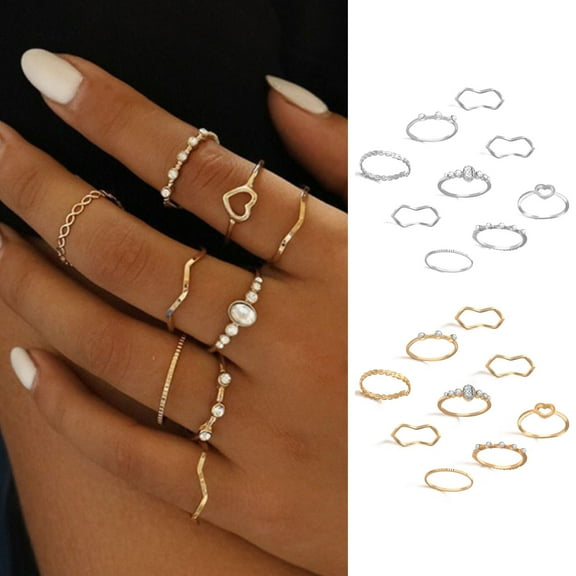 SmartBy 9 Pcs/Set Lady Finger Ring Exquisite Vintage Simple Creative Ring Set for Gift