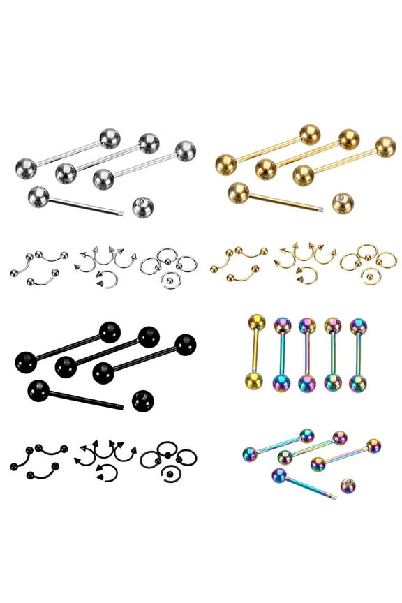 9Pcs Mixed Style Lip Nipple Tongue Bar Barbell Ring Labret Body Piercing Jewelry