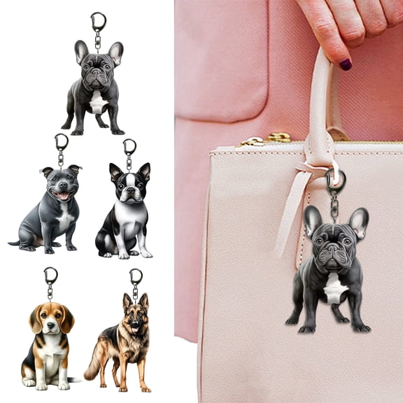 SmartBy Acrylic Keychain 2D Dog Shape Fine Craftsmanship Keyring Decorative Backpack Handbag Phone Car Pendant