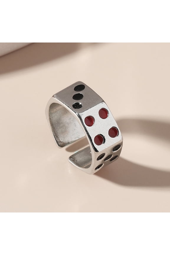 Adjustable Engraved Unisex Ring Alloy Silver Color Dice Opening Ring Jewelry Accessory