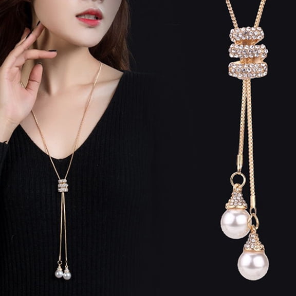 SmartBy Adjustable Long Pendant Necklace with Extender Chain Minimalist Alloy Jewelry for Women Elegant Layering Piece for Sweaters Dresses