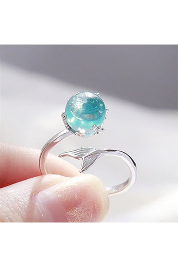 Adjustable Mermaid Tail Blue Rhinestone Bubble Finger Opening Women Ring Gift