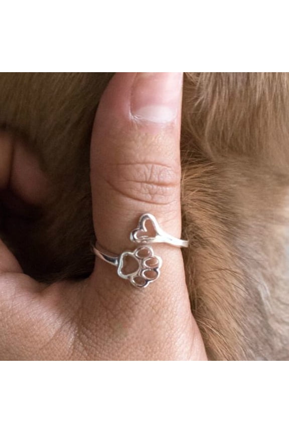 Adjustable Opening Ring Hollow Love Heart Dog Paw Ring Jewelry for Dog Owner