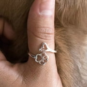 SmartBy Adjustable Opening Ring Hollow Love Heart Dog Paw Ring Jewelry for Dog Owner