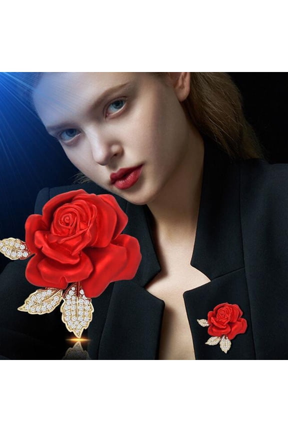 Alloy Brooch Pin Rose Flower Shape Shiny Rhinestones Inlaid Exquisite Collar Badge Collar Coat Accessory