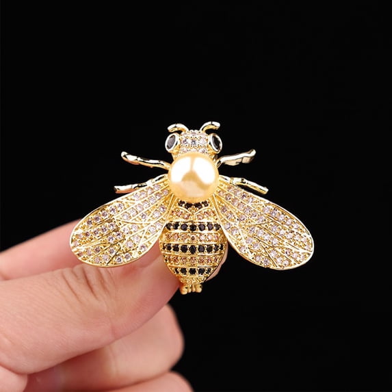 SmartBy Animal Brooch Sparkling Rhinestones Faux Pearl Bee Design Clothes Pin Anti-oxidation Jewelry Clothing Accessories