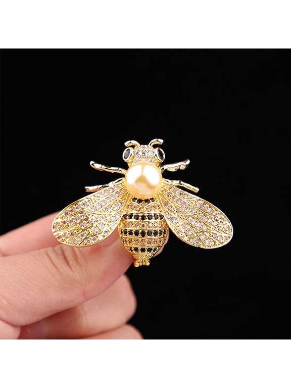 Animal Brooch Sparkling Rhinestones Faux Pearl Bee Design Clothes Pin Anti-oxidation Jewelry Clothing Accessories