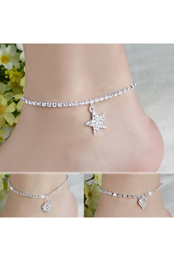 Anklet Five-pointed Star Pendant Adjustable Jewelry Rhinestone Inlaid Foot Chain for Women