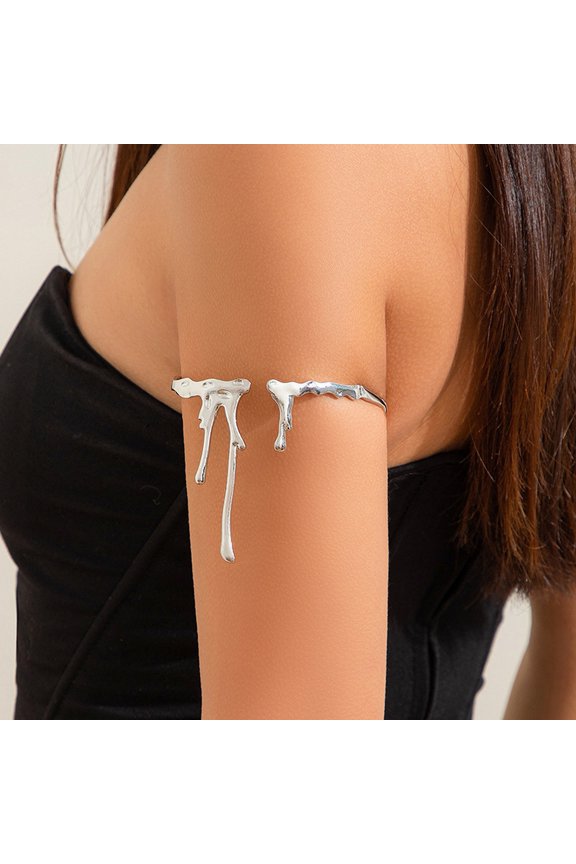 Arm Bracelet Liquid Shape Opening Adjustable Alloy Solid Color Polished Anti-slip Arm Decoration Bangle Shopping Arm Cuff Party Dating Daily Wear Jewelry