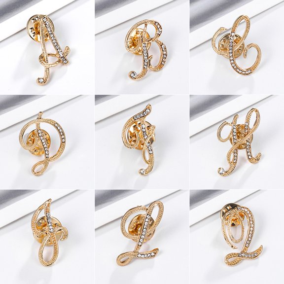 SmartBy Badge Pin Shiny Rhinestones High Gloss Geometric Personality Dress Up Jewelry 26 English Letters Lapel Pin Women Jewelry