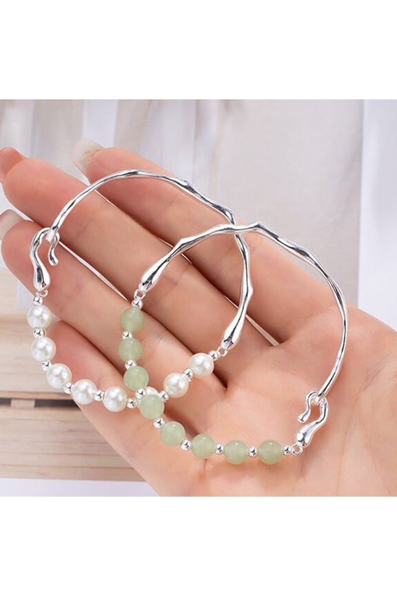 Beaded Bangle Bracelet for Women Silver Faux Pearl Cuff Bracelet Jewelry Gift for Mother's Day Wedding Anniversary