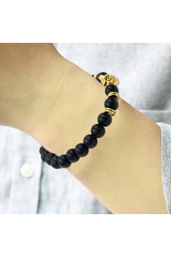 Beaded Bracelet Geometric Beads Owl Charm Adjustable Elastic Rope Stress Relief Gift Natural Faux Volcanic Stone Energy Bangle Women Men Jewelry Daily Wear
