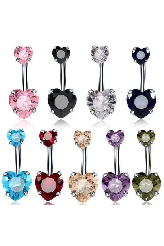 Belly Button Ring Eye-catching Corrosion Resistant Stainless Steel Heart Shaped Belly Navel Stud Piercing Jewelry for Girl