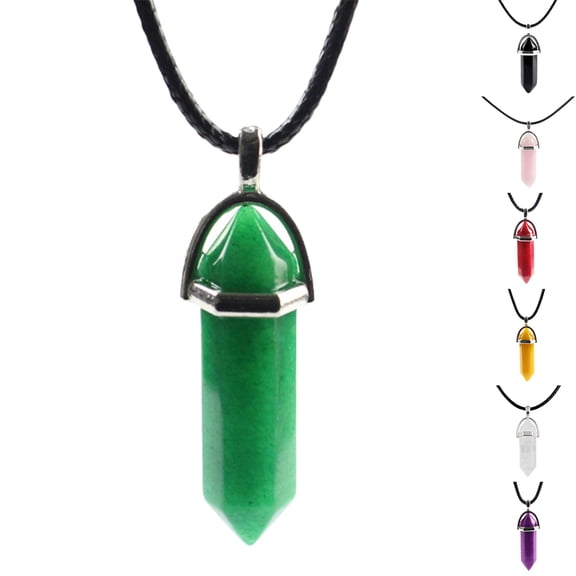 SmartBy Black Rope Adjustable Exquisite Women Necklace Natural Hexagonal Stone Wire Wrapped Pendant Necklace Jewelry Accessories