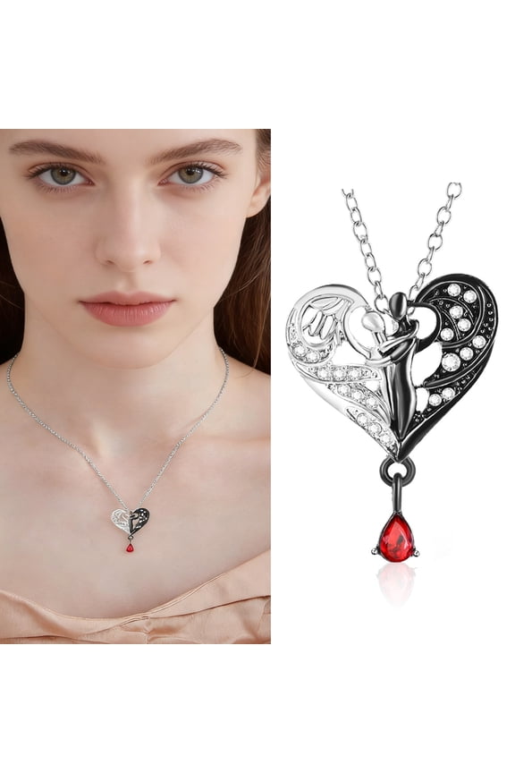 Black White Angel Hugging Necklace Hypoallergenic Men Women Embrace Couple Pendant Necklace Jewelry Accessories Birthday Anniversary Gift